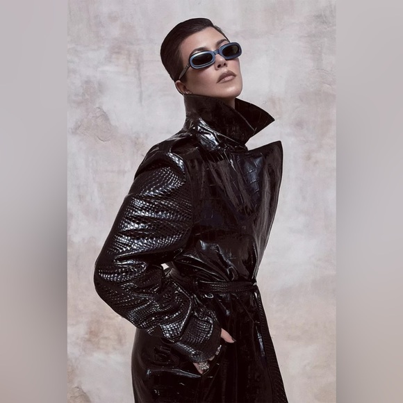 Kourtney Kardashian Barker High Shine Faux Croc Trench Coat - Picture 3 of 6